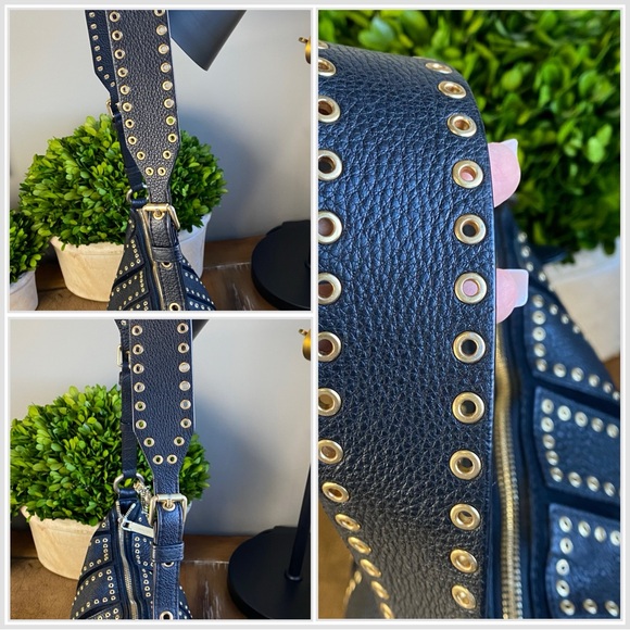 Michael Kors Brooklyn Grommet Pebble Leather and Suede Shoulder Crossbody Bag - Picture 9 of 13